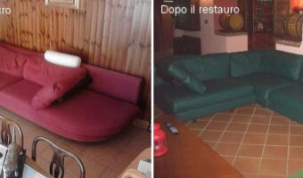 Restauro rivestimento divano in ecopelle - Foto prima e dopo