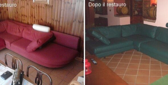 Restauro rivestimento divano in ecopelle - Foto prima e dopo