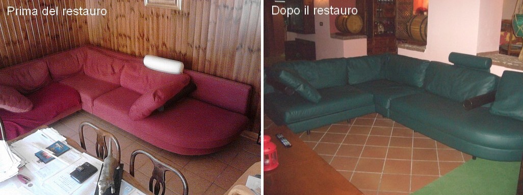 Restauro rivestimento divano in ecopelle - Foto prima e dopo